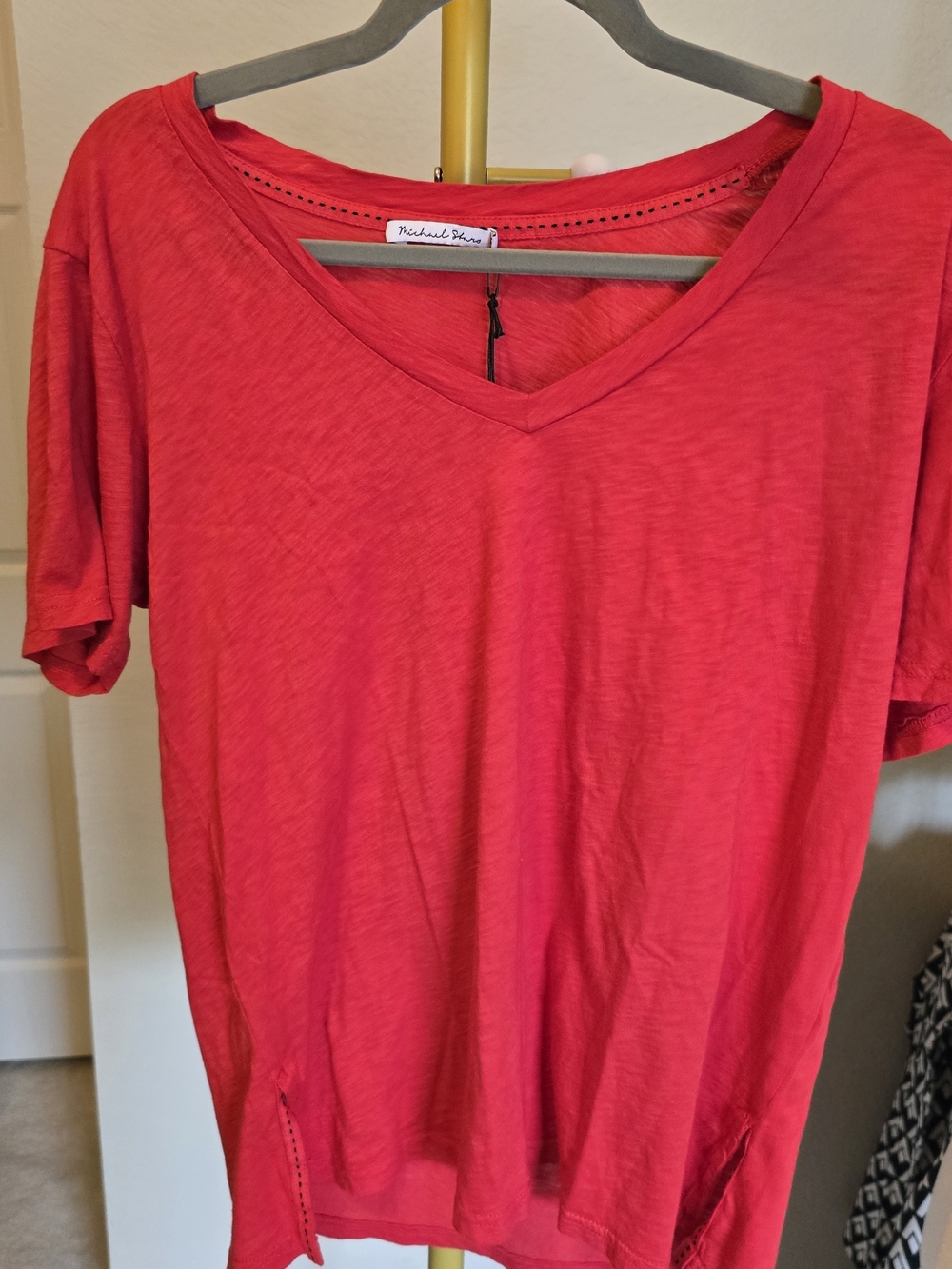 Michael Stars Women's V-Neck Short Sleeve Tee in Red